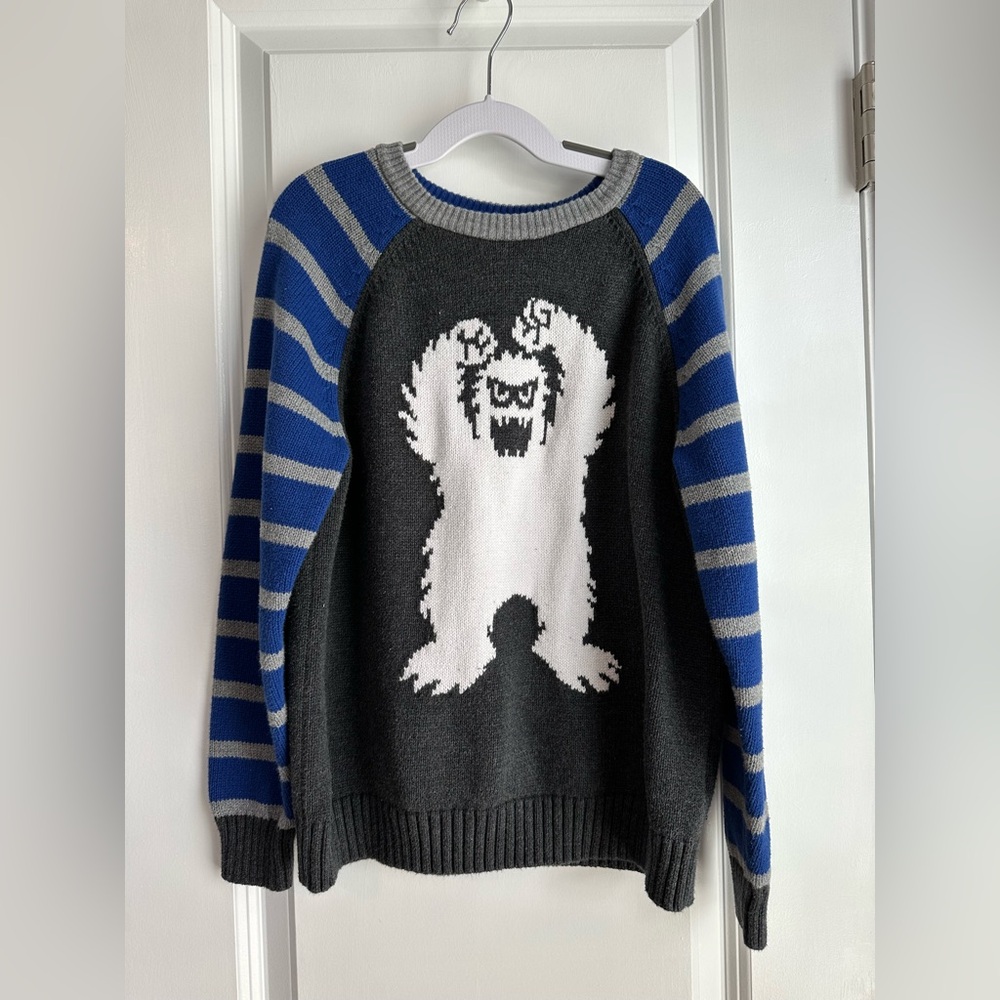 Hanna Andersson Boys Yeti Elbow Patch Striped Sweater Size 130/8
